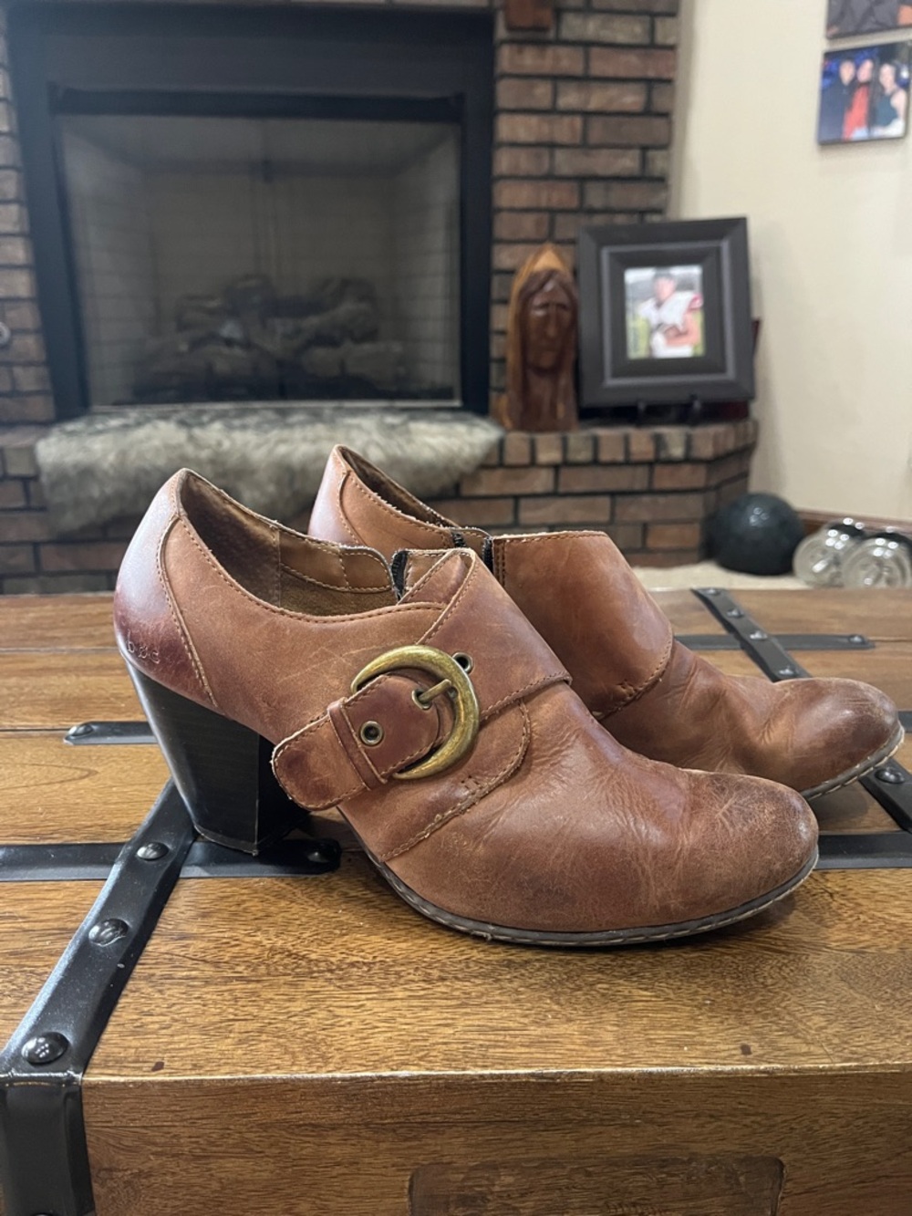 Women’s Brown Leather Heeled Slip-On with Buckle